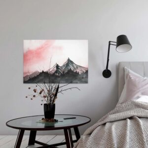 Bricoflor Aquarell Bild Mit Berglandschaft Alpen Leinwandbild Auf Keilrahmen Für Schlafzimmer Berg Wandbild Auf Canvas In Rot Und Grau
