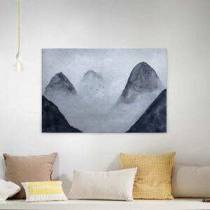 Bricoflor Aquarell Bild Mit Berglandschaft Canvas Leinwand Mit Bergen In Schwarz Weiß Keilrahmen Leinwandbild Mit Landschaft Und Vögeln