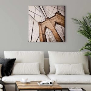 Bricoflor Architektur Bild Mit Brücke Brooklyn Bridge Leinwand Bild Ideal Für Büro Modernes Wandbild Mit New York Motiv In Beige Und Grau