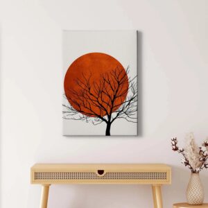 Bricoflor Asien Bild Auf Leinwand Japanisches Wandbild In Rot Und Schwarz Ideal Für Schlaf Und Wohnzimmer Modernes Bild Mit Baum Des Lebens Und Kreis