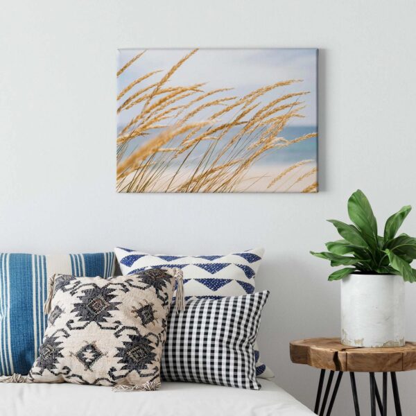 Bricoflor Badezimmer Bild Mit Dünengras Schlafzimmer Wandbild Mit Strand Und Dünnen Leinwandbild Im Maritimen Stil In Hellblau Und Beige