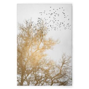Bricoflor Baumkronen Bild Gold Weiß Leinwandbild Mit Vögeln In Baum Romantisches Wandbild Ideal Für Schlafzimmer Und Flur 60 X 90