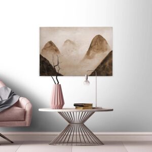 Bricoflor Berge Leinwand Im Aquarell Stil Schlaf Und Wohnzimmer Wandbild Mit Berglandschaft Und Vögeln Canvas Leinwandbild Querformat In Braun Beige