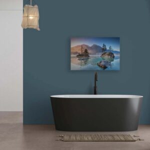 Bricoflor Bergsee Bild Für Schlafzimmer Und Büro Leinwandbild Mit Bergen Und See In Sonnenuntergang Romantisch In 120 X 80 Cm