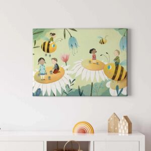 Bricoflor Bienenbild Für Kinderzimmer Buntes Wandbild Mit Bienen Ideal Für Jungen Und Mädchen Babyzimmer Leinwandbild Mit Blumen Und Menschen