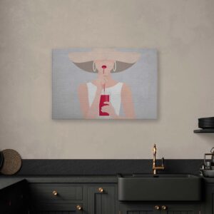 Bricoflor Bild Frau Mit Hut Und Roten Lippen In Steinoptik Deko Wandbild Im Retro Kunst Stil Leinwandbild Weiß Rot Für Küche
