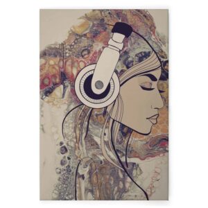 Bricoflor Bild Frau Mit Kopfhörern In Wasserfarben Optik Abstrakte Kunst Leinwandbild Mit Frauengesicht 80 X 120 Cm Für Teenager