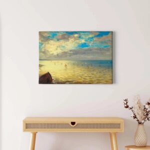 Bricoflor Bild Im Impressionismus Gemälde Stil Maritimes Wandbild Mit Meer Motiv In Hellblau Und Gelb Leinwand Bild Mit Segelschiffen Für Schlafzimmer