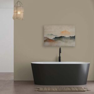 Bricoflor Bild Japanisches Motiv Wandbilder Sonnenaufgang Berge Gelb Orange Vintage Leinwandbild Mit Landschaft In 90 X 60 Cm