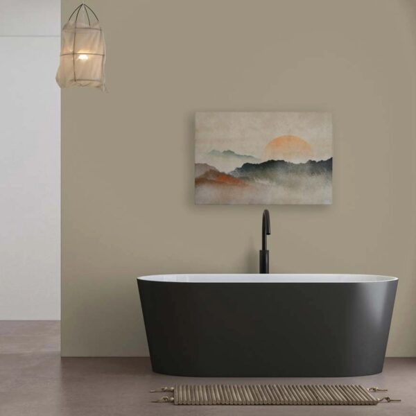 Bricoflor Bild Japanisches Motiv Wandbilder Sonnenaufgang Berge Gelb Orange Vintage Leinwandbild Mit Landschaft In 90 X 60 Cm