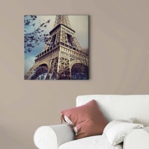 Bricoflor Bild Mit Eiffelturm Auf Leinwand Paris Wandbild Mit Himmel Und Baum Ideal Für Schlafzimmer Romantisches Stadt Leinwandbild In Hellblau
