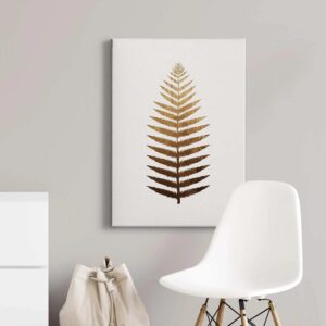 Bricoflor Bild Mit Farn Kunstdruck Im Minimalismus Stil Ideal Für Schlafzimmer Und Wohnzimmer Modernes Wandbild Mit Pflanzen Design In Weiß Und Gold