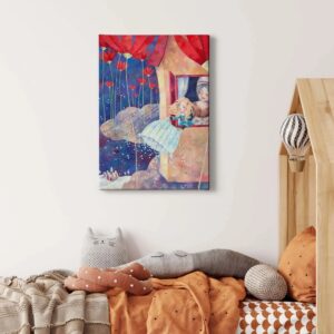 Bricoflor Bild Mit Frau Holle Motiv Märchen Leinwand Bild Für Kinderzimmer Kunst Wandbild In Blau Und Rot Ideal Für Mädchenzimmer
