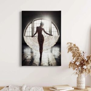 Bricoflor Bild Mit Frau In Schwarz Weiß Nostalgie Wandbild Mit Ballerina Für Schlafzimmer Und Wohnzimmer Leinwand Bild Mit Ballett Tänzerin