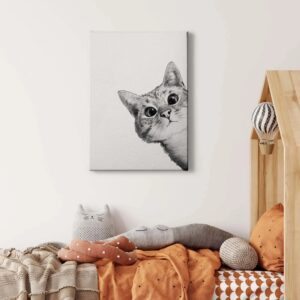 Bricoflor Bild Mit Katze Gezeichnet Modernes Leinwand Bild Mit Zeichnung Von Tier Grafik Wandbild In Schwarz Weiß Für Kinderzimmer Und Schlafzimmer