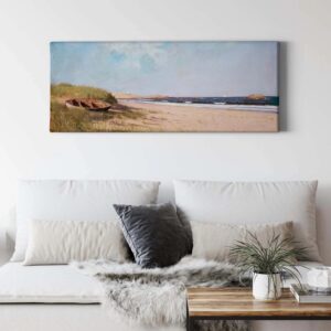 Bricoflor Bild Mit Meer Und Strand Gemalt Maritimes Wandbild Im Ölgemälde Stil Wohnzimmer Und Schlafzimmer Leinwandbild Mit Dünen Und Boot