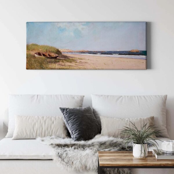 Bricoflor Bild Mit Meer Und Strand Gemalt Maritimes Wandbild Im Ölgemälde Stil Wohnzimmer Und Schlafzimmer Leinwandbild Mit Dünen Und Boot