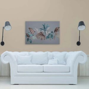 Bricoflor Bild Mit Palmenblättern Grafisch Modernes Leinwandbild 120 X 80 Cm Wandbild Tropisch Grau Blau Braun Für Teenager
