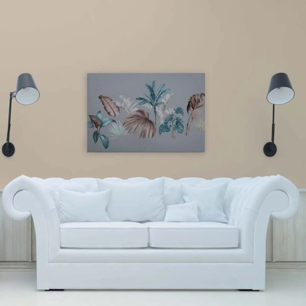 Bricoflor Bild Mit Palmenblättern Grafisch Modernes Leinwandbild 120 X 80 Cm Wandbild Tropisch Grau Blau Braun Für Teenager