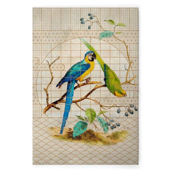 Bricoflor Bild Mit Papagei Und Wellensittich Vogel Leinwandbild In 80 X 120 Cm 20Er Jahre Wandbild Im Art Déco Stil Für Wohnzimmer