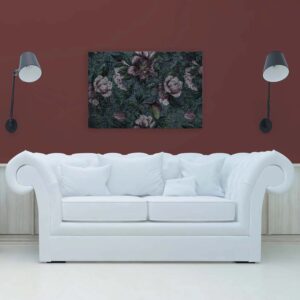 Bricoflor Bild Mit Pfingstrosen Auf Leinwand Deko Wandbild Mit Blumen Dunkelgrün Altrosa Vintage Leinwandbild 90 X 60 Cm