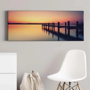 Bricoflor Bild Mit Steg Ins Wasser Schlafzimmer Wandbild Mit Romantischem Sonnenuntergang Landschaft Auf Leinwand In Orange Und Lila