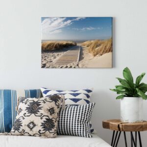 Bricoflor Bild Mit Steg Zum Meer Maritimes Leinwandbild Mit Strand Und Dünen Schlafzimmer Und Badezimmer Wandbild In Blau Und Beige