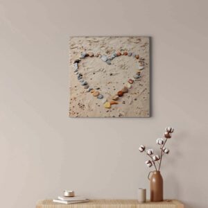 Bricoflor Bild Mit Steinen Als Herz Leinwand Bild Mit Strand Motiv Ideal Für Schlafzimmer Und Badezimmer Wandbild Im Maritimen Stil In Beige Und Grau