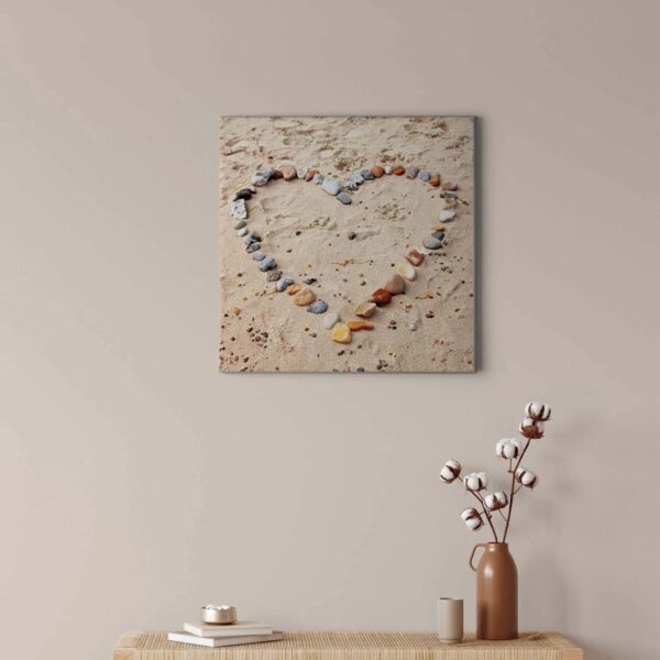 Bricoflor Bild Mit Steinen Als Herz Leinwand Bild Mit Strand Motiv Ideal Für Schlafzimmer Und Badezimmer Wandbild Im Maritimen Stil In Beige Und Grau