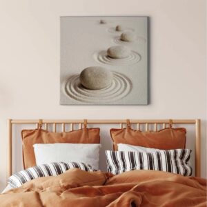Bricoflor Bild Mit Steinen Auf Leinwand Zan Garten Bild Mit Sand Motiv Ideal Für Schlafzimmer Und Badezimmer Wellness Wandbild In Crème Beige