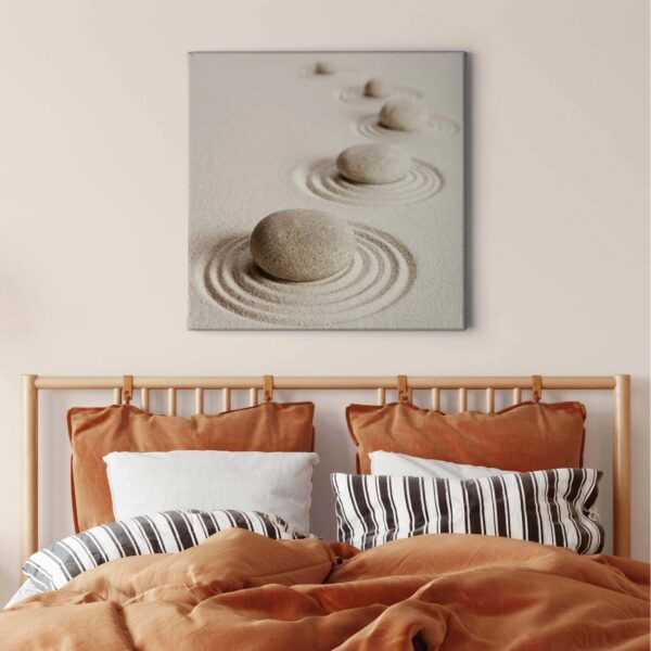 Bricoflor Bild Mit Steinen Auf Leinwand Zan Garten Bild Mit Sand Motiv Ideal Für Schlafzimmer Und Badezimmer Wellness Wandbild In Crème Beige