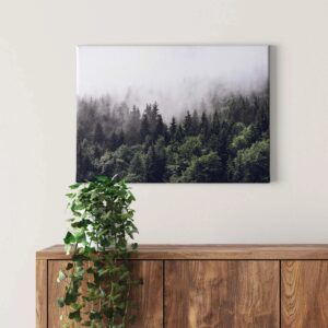 Bricoflor Bild Mit Wald In Nebel Tannenwald Bild Auf Leinwand Ideal Für Flur Und Schlafzimmer Landschaft Wandbild In Grün Und Weiß Mit Winterwald