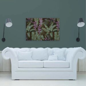 Bricoflor Bild Palmenblätter Grün Lila Deko Wandbild Tropische Blätter Olivgrün Für Wohnzimmer Und Badezimmer Leinwand 90 X 60 Cm