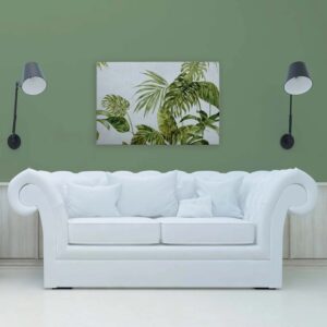 Bricoflor Bild Palmenblätter Grün Weiß Leinwandbild Tropische Blätter Für Schlafzimmer Und Badezimmer Wandbild In 90 X 60 Cm