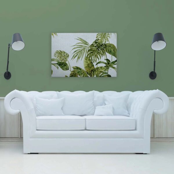 Bricoflor Bild Palmenblätter Grün Weiß Leinwandbild Tropische Blätter Für Schlafzimmer Und Badezimmer Wandbild In 90 X 60 Cm