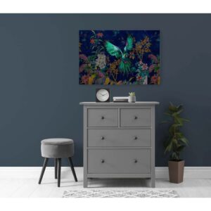 Bricoflor Bild Papagei Auf Leinwand 90 X 60 Cm Wandbild Mit Vogel In Neonfarben Leinwandbild Blau Ideal Für Schlafzimmer Und Büro