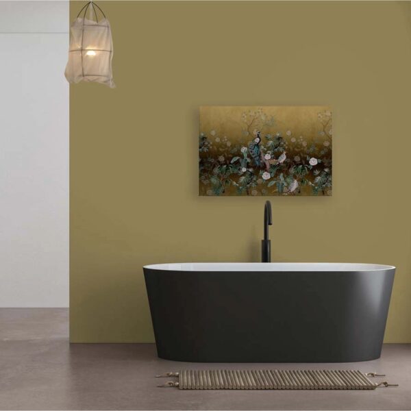 Bricoflor Bild Pfau Auf Leinwand Chinesisches Wandbild Mit Vögeln Und Blumen Gold Leinwandbild Asiatisch Für Esszimmer 120 X 80 Cm