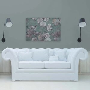 Bricoflor Bild Rosen Im Vintage Stil Wandbild Grün Grau Mit Blumen Leinwandbild Nostalgisch Für Schlafzimmer Und Bad 90 X 60 Cm