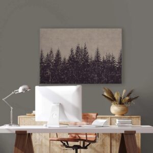 Bricoflor Bild Tannenwald Grau Schwarz Leinwandbild Mit Wald Motiv Für Küche Und Schlafzimmer Wandbild Grafisch 120 X 80 Cm
