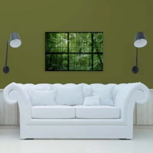 Bricoflor Bilder Fensterblick Auf Leinwand Dschungel In Grün Für Schlafzimmer Und Badezimmer Spa Wandbild Mit Regenwald 90 X 60 Cm