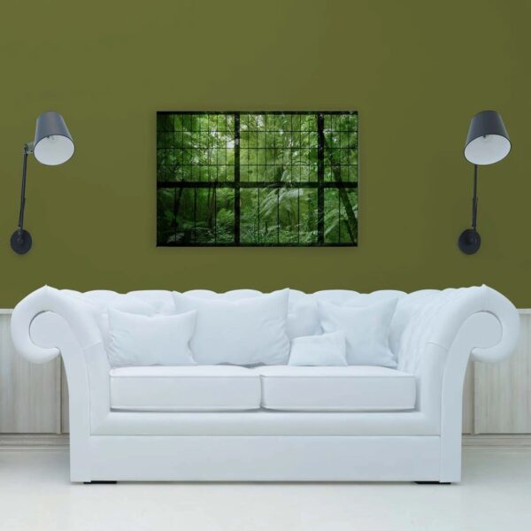 Bricoflor Bilder Fensterblick Auf Leinwand Dschungel In Grün Für Schlafzimmer Und Badezimmer Spa Wandbild Mit Regenwald 90 X 60 Cm