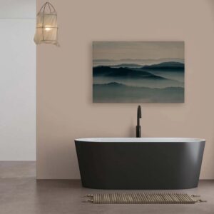 Bricoflor Bilder Landschaft In Nebel Deko Wandbild In Petrol Für Badezimmer Und Schlafzimmer Leinwandbild In 120 X 80 Cm