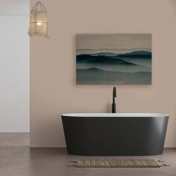 Bricoflor Bilder Landschaft In Nebel Deko Wandbild In Petrol Für Badezimmer Und Schlafzimmer Leinwandbild In 120 X 80 Cm