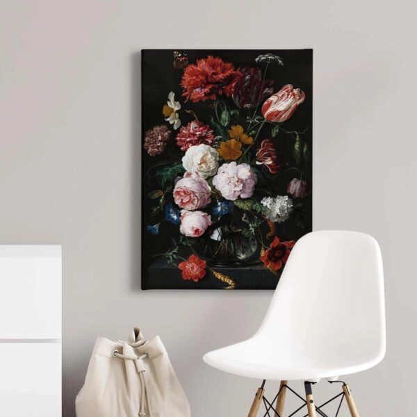 Bricoflor Blumen Bild In Ölgemälde Optik Leinwand Bild Mit Tulpen Und Rosen In Schwarz Und Rot Neobarock Wandbild Im Kunst Stil Für Wohnzimmer