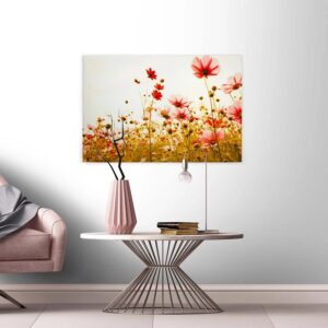 Bricoflor Blumen Bild In Rot Und Grün Leinwandbild Mit Sommerblumen Für Schlafzimmer Und Wohnzimmer Canvas Blumenwiese Auf Leinwand Mit Keilrahmen