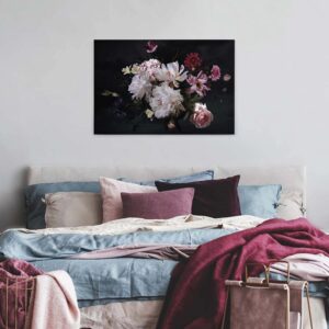 Bricoflor Blumen Bild Schwarz Und Weiß Rosenbild Mit Hortensie Ideal Für Schlaf Und Wohnzimmer Canvas Leinwandbild Im Nostalgischen Stillleben Stil