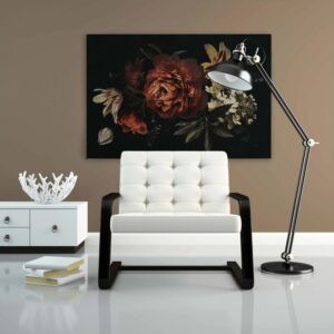 Bricoflor Blumen Bild Vintage Schwarzes Wandbild Für Esszimmer Und Küche Leinwandbild Mit Stillleben Rosen Lilien In 120 X 80 Cm