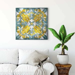 Bricoflor Boho Wandbild In Türkis Und Gelb Orientalisches Leinwand Bild Fliesen Optik Marokkanisches Leinwandbild Im Bohème Stil Für Küche