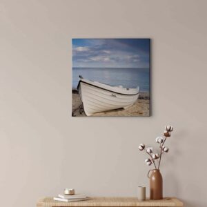 Bricoflor Boot Bild Auf Leinwand Maritimes Wandbild In Hellblau Und Beige Für Schlafzimmer Und Badezimmer Meer Leinwandbild Mit Strand Motiv