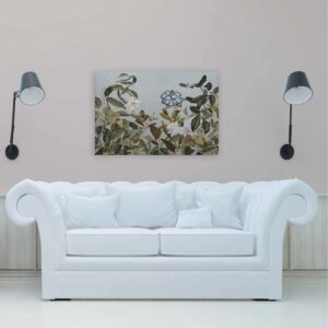 Bricoflor Botanical Bild Mit Blättern Und Blumen Leinwandbild Mit Blumenwiese Im Vintage Stil Wandbild Grün Grau In 90 X 60 Cm